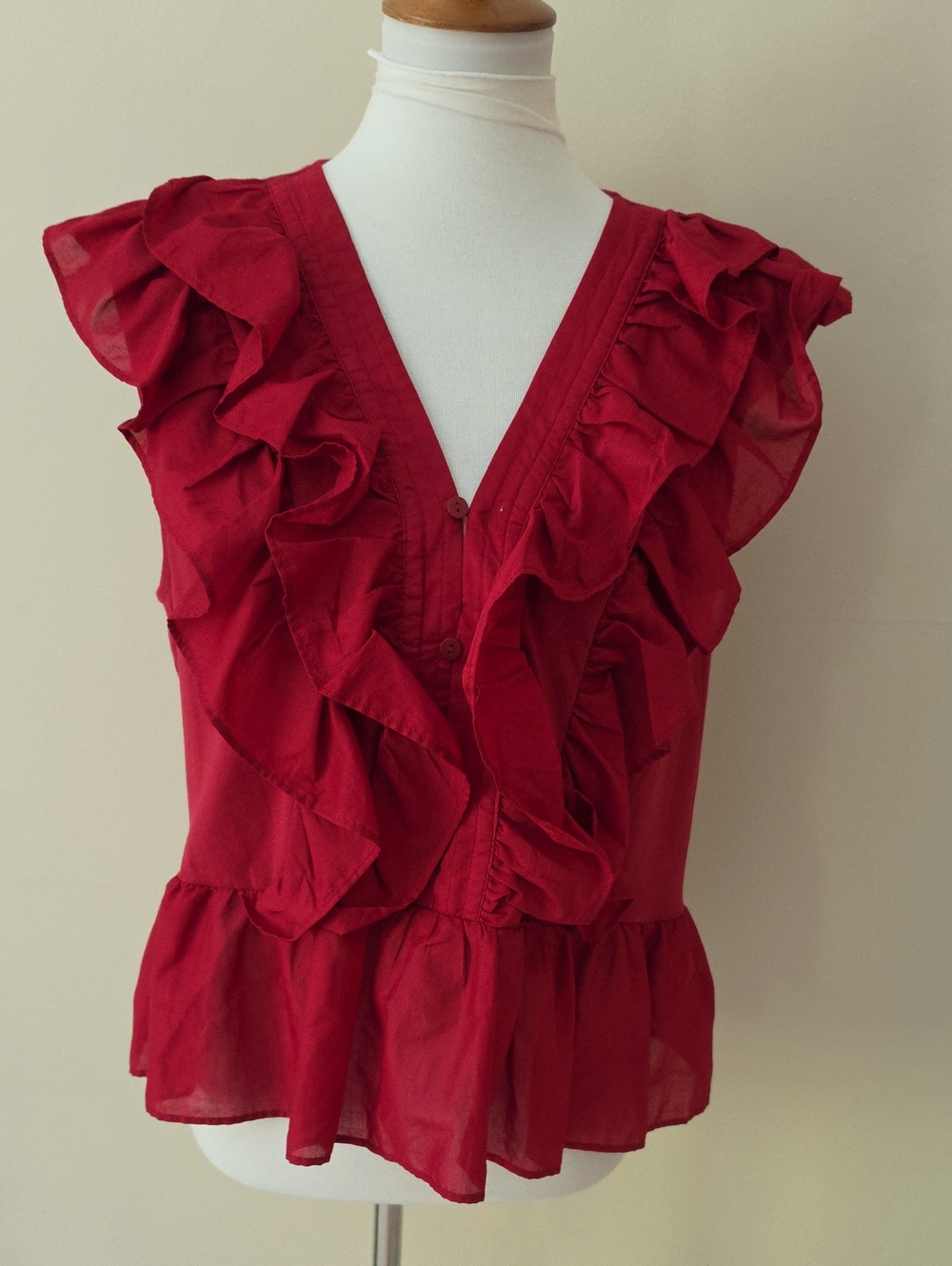 Marc New York Women’s Red Ruffle V-Neck Burgundy Top Brand New